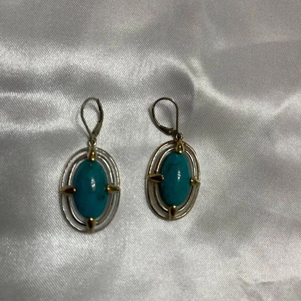Vintage Thailand Turquoise Gold Vermeil Sterling Silver Earrings